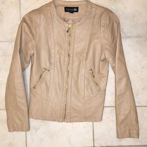 Light Tan Faux Leather Jacket with Gold Accents